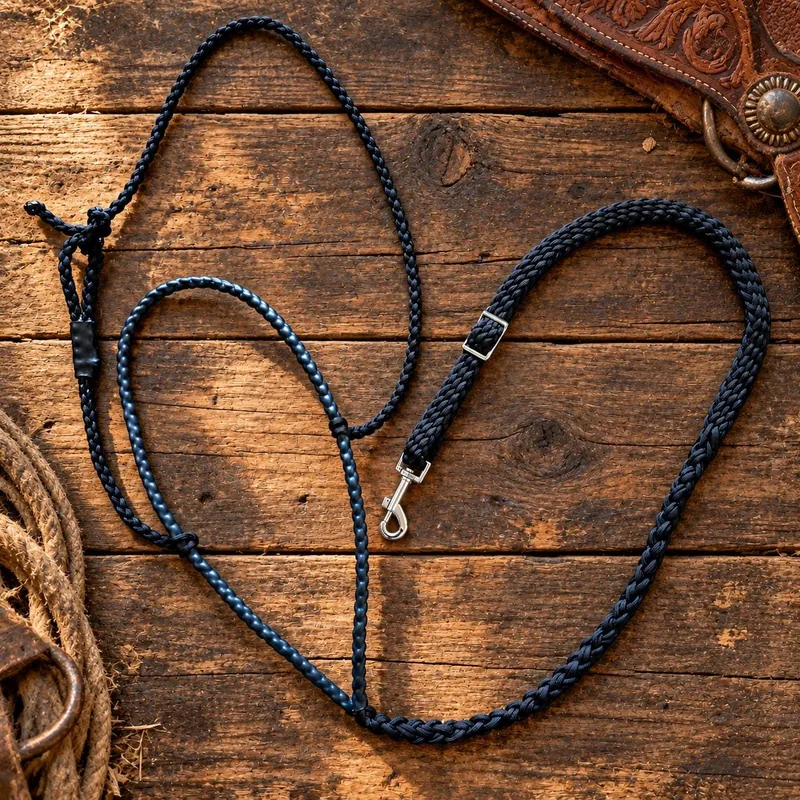 Black Betty braided tie-down in black, on barn wood